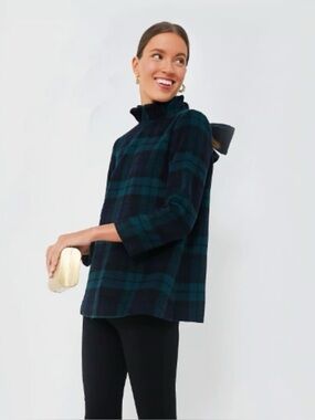 Tuckernuck Blackwatch Plaid Faye Shirt Top High Ruffle Neck Back Tie Bow Size S
